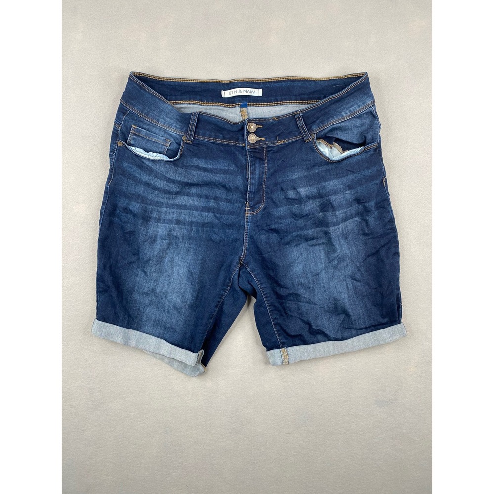 9th & Main Womens Dark Wash Cuffed Denim Shorts Size 18W Stretch Bermuda